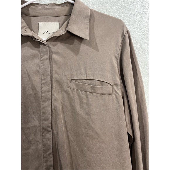 Moussy Button Down Shirt Womens Sz M/L Tan Boyfriend Oversized Western City Chic - Picture 2 of 9
